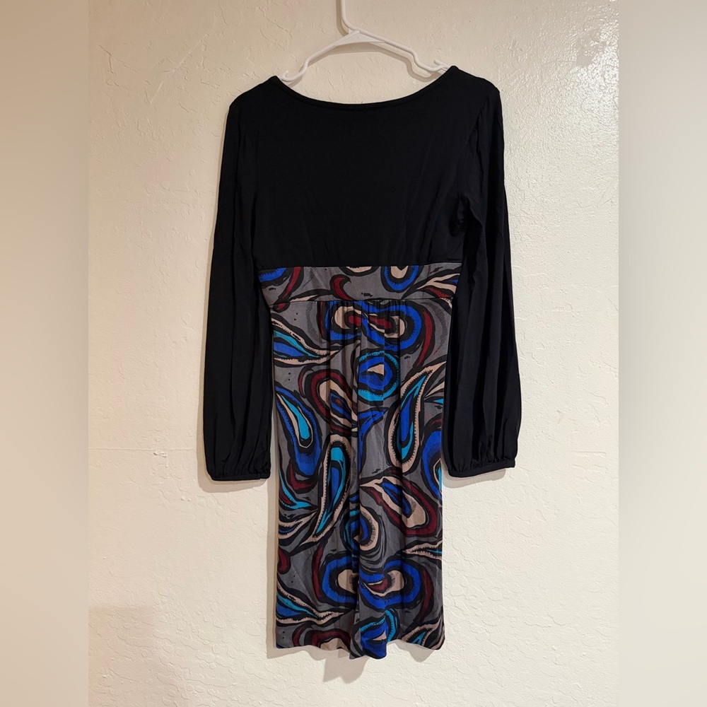 Trina Turk Sz 6 Silk Abstract Paisley Print Long Sleeve Empire Waist Mini Dress - Picture 3 of 5